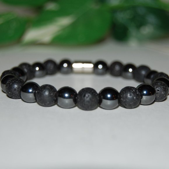Magnetic Bracelet,Lava Bracelet,Lava and Hematite Bracelet,Lava and Magn… - Picture 1 of 4